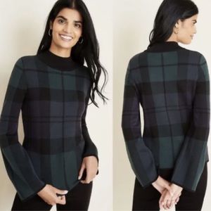 Ann Taylor Blackwatch Plaid Flare Knit Sweater